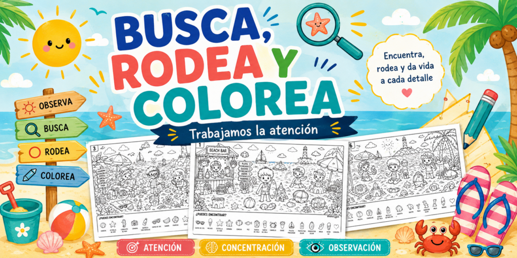 El verano es el momento perfecto para aprender jugando. Por eso hoy compartimos un recurso que encantará tanto a niños como a docentes y familias: «Busca, rodea y colorea», un [&hellip;]