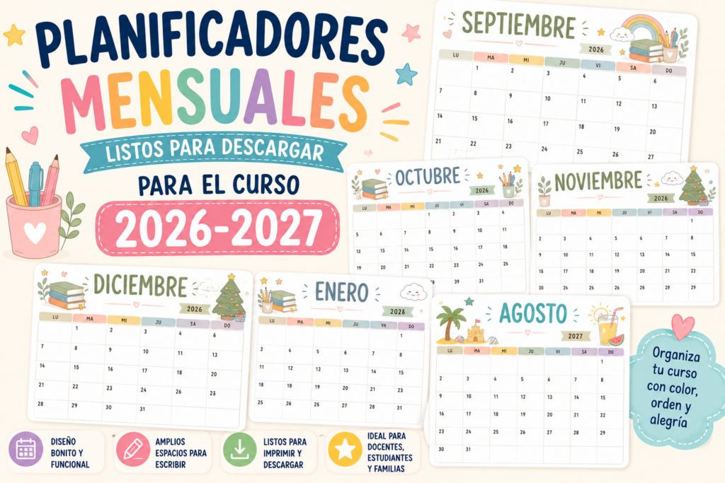 La organización es una de las claves para disfrutar de un curso escolar más tranquilo y productivo. Por eso, hoy compartimos una colección de planificadores mensuales del curso 2026-2027, diseñados [&hellip;]