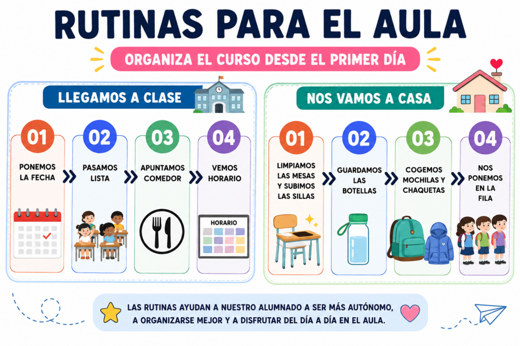 📚 RUTINAS PARA EL AULA: ORGANIZA EL CURSO DESDE EL PRIMER DÍA El inicio de un nuevo curso es el momento perfecto para establecer hábitos, normas y rutinas que ayuden [&hellip;]