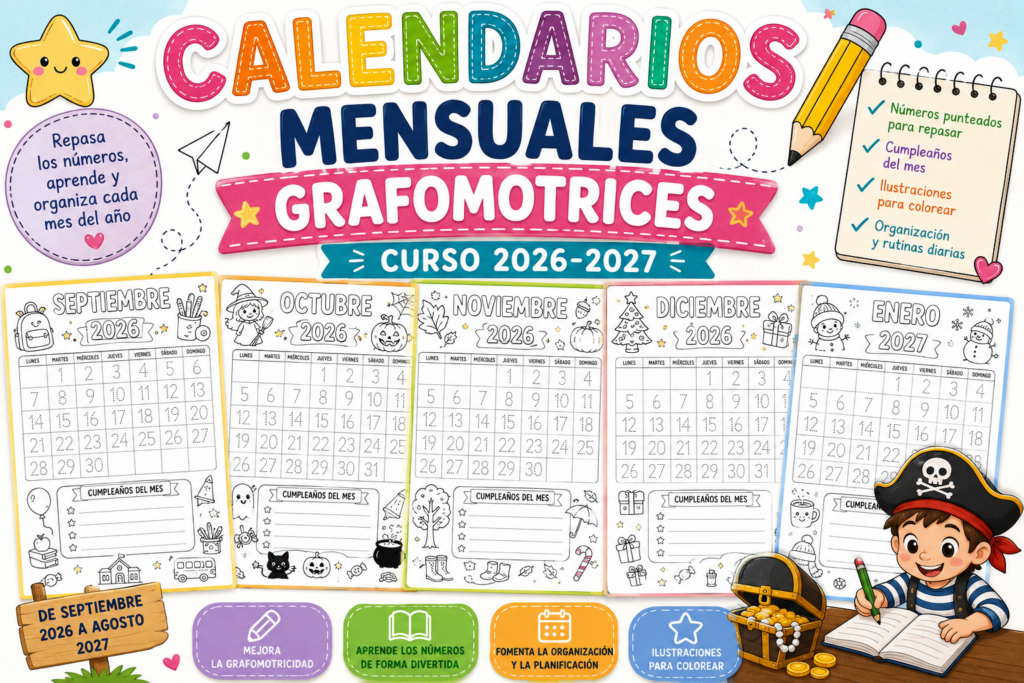 En Orientación Andújar sabemos que los mejores recursos son aquellos que combinan aprendizaje y funcionalidad. Por eso, hoy compartimos estos preciosos Calendarios mensuales grafomotrices del curso 2026-2027, un material diseñado [&hellip;]