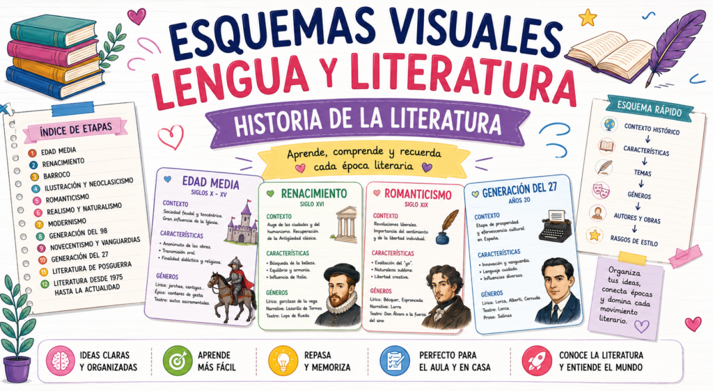 Estudiar la Historia de la Literatura puede convertirse en un auténtico reto para el alumnado: épocas, movimientos, autores, obras, contextos históricos, características, temas y géneros se acumulan y, en muchas [&hellip;]