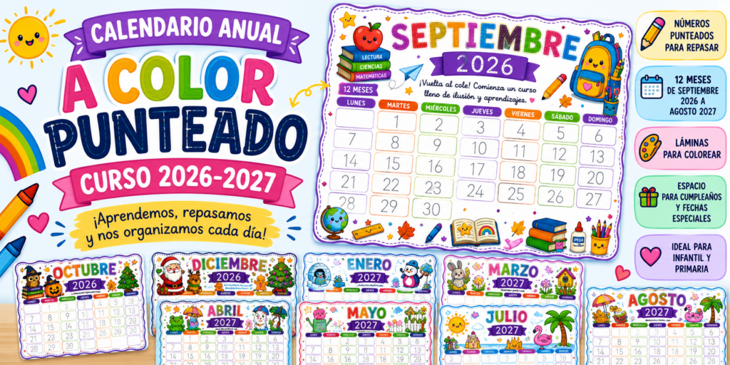 Hoy compartimos un material especialmente pensado para acompañar a nuestros alumnos durante todo el curso: un calendario anual a color, en formato horizontal y con números punteados, perfecto para convertir [&hellip;]