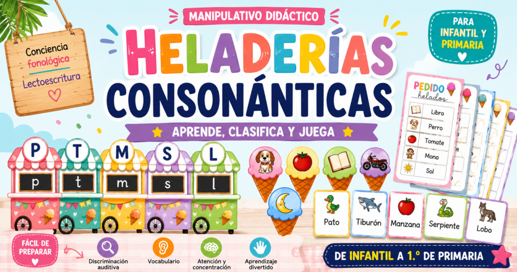 Si buscas un recurso manipulativo, visual y motivador para reforzar la conciencia fonológica y el aprendizaje de las consonantes, estas Heladerías Consonánticas son una propuesta perfecta para Educación Infantil y [&hellip;]