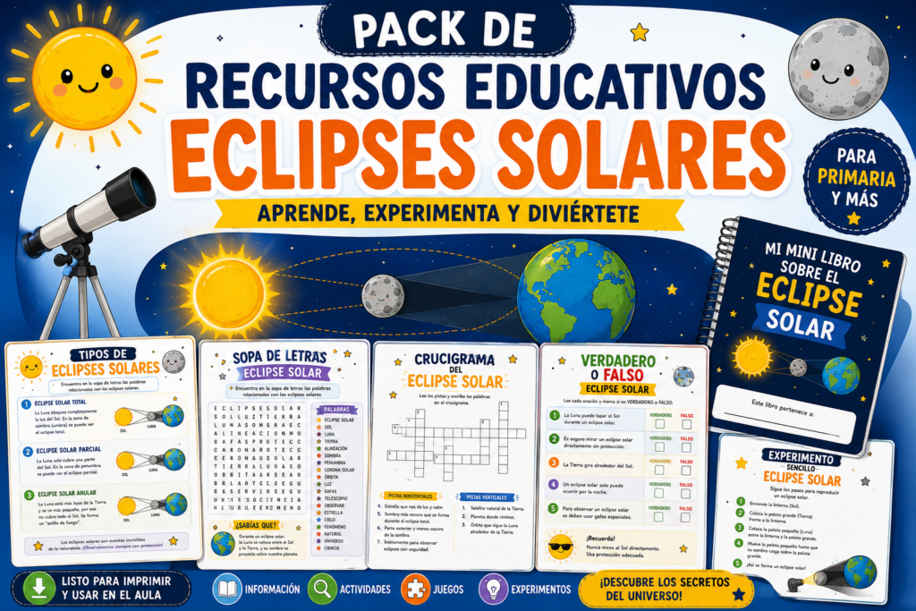Los eclipses solares son uno de los fenómenos astronómicos que más despiertan la curiosidad del alumnado. Para aprovechar ese interés natural, hemos preparado un completo pack de recursos educativos sobre [&hellip;]