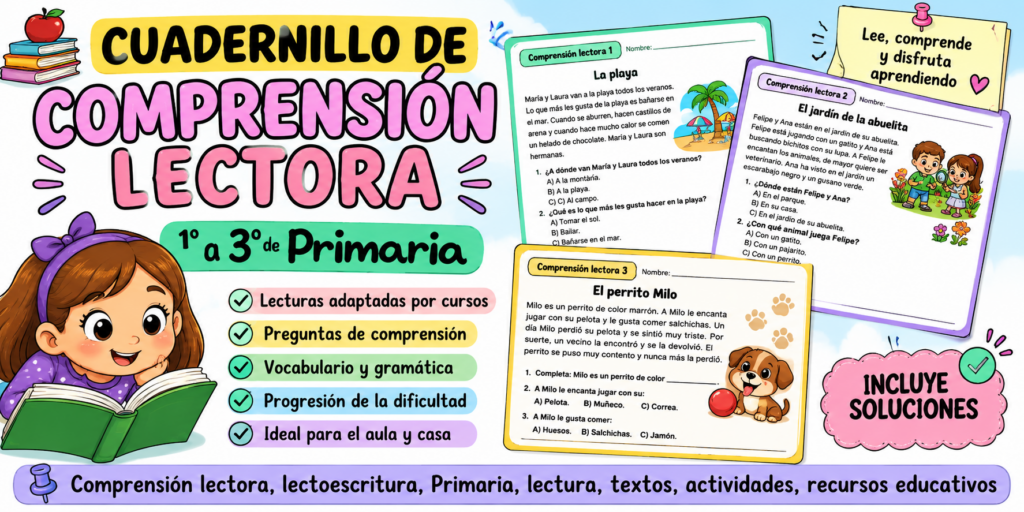 Hoy compartimos un recurso especialmente práctico para trabajar una de las competencias fundamentales durante los primeros cursos de Educación Primaria: la comprensión lectora. Se trata de un completo cuadernillo de [&hellip;]