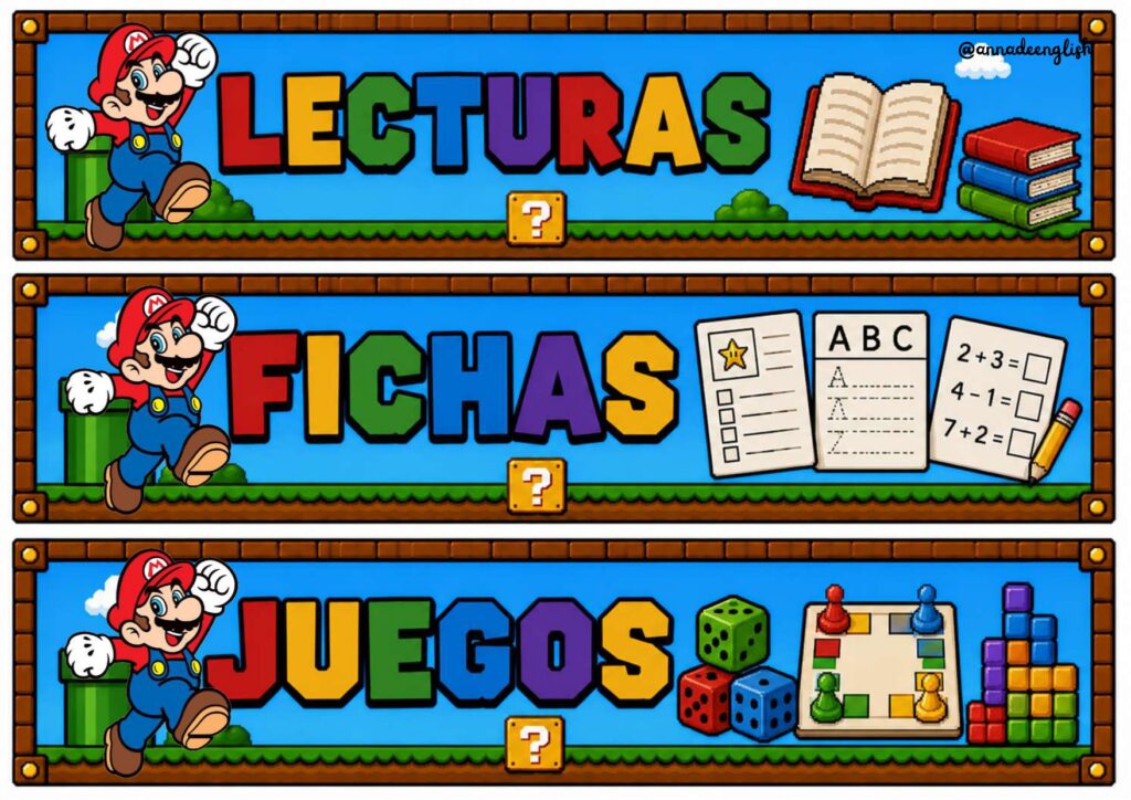 Si eres fan de Super Mario y quieres darle un toque divertido y colorido a tu clase, este pack de carteles de asignaturas y rincones es perfecto para ti. Diseñado [&hellip;]
