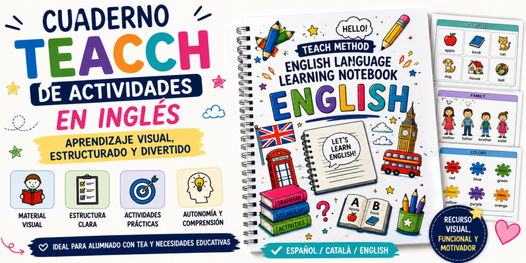 Hoy compartimos un recurso especialmente completo para trabajar el aprendizaje del inglés desde un enfoque visual, estructurado y accesible: un Cuaderno TEACCH de actividades en inglés pensado para facilitar la [&hellip;]