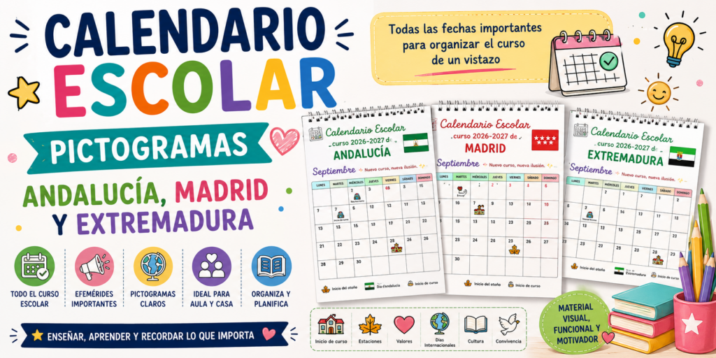 Un recurso inclusivo para planificar el curso 2026–2027 Comienza el curso con organización, color y accesibilidad. Estos calendarios escolares con pictogramas están diseñados para facilitar la comprensión del tiempo y [&hellip;]