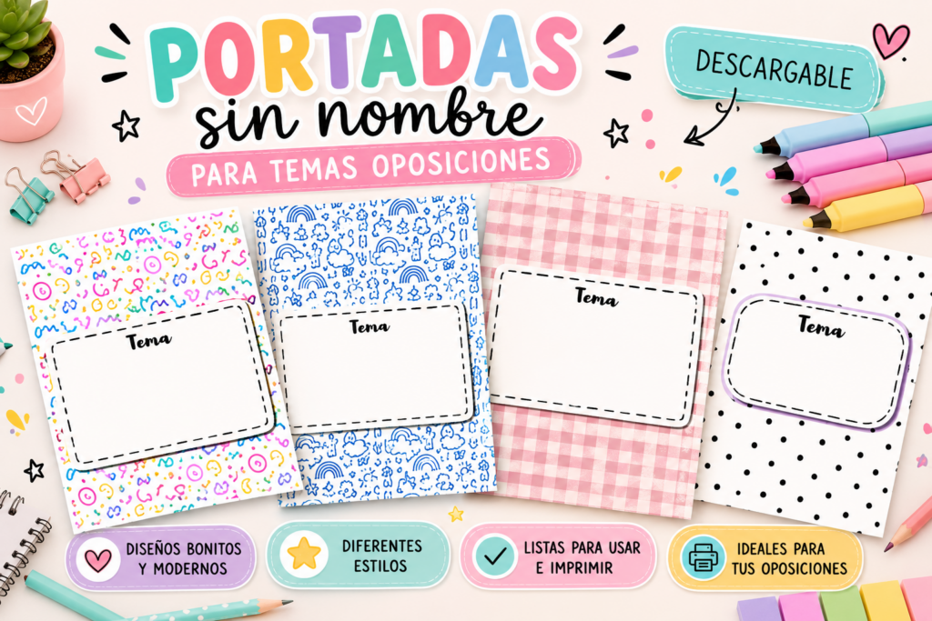 Organiza tus temas con estilo, claridad y profesionalidad Estas portadas sin nombre para temas de oposiciones son un recurso ideal para quienes desean mantener sus documentos ordenados, visuales y con [&hellip;]