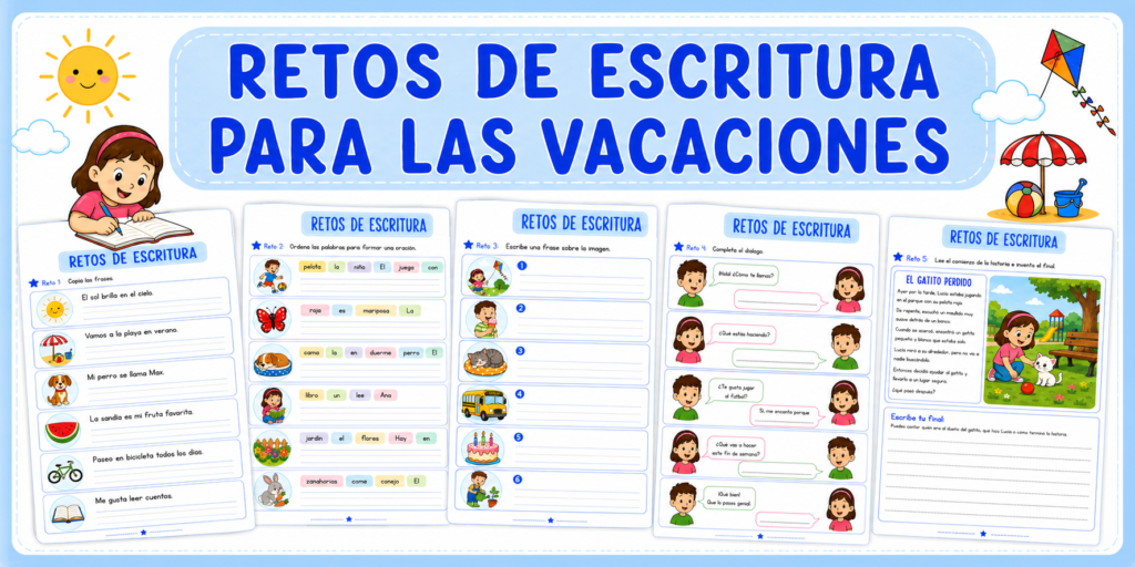 El recurso está formado por cinco fichas diferentes que permiten trabajar la expresión escrita de manera progresiva. Las actividades comienzan con propuestas sencillas, como copiar frases breves prestando atención a [&hellip;]