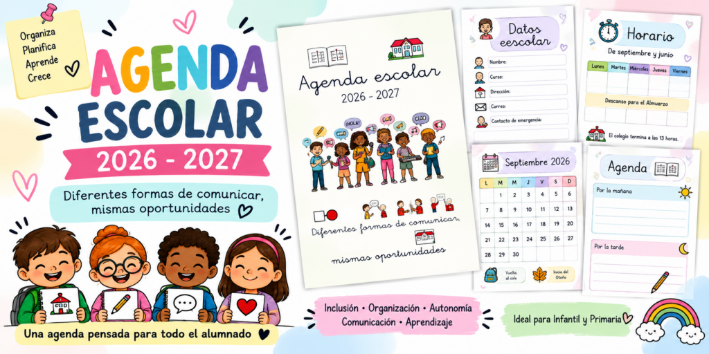 Os presento a la AGENDA INCLUSIVA 2026/2027 💖 Una agenda escolar para todos 🏫 Planificar nuestro día, saber qué tenemos que hacer y anticipar nuestras actividades nos ayuda a sentirnos [&hellip;]