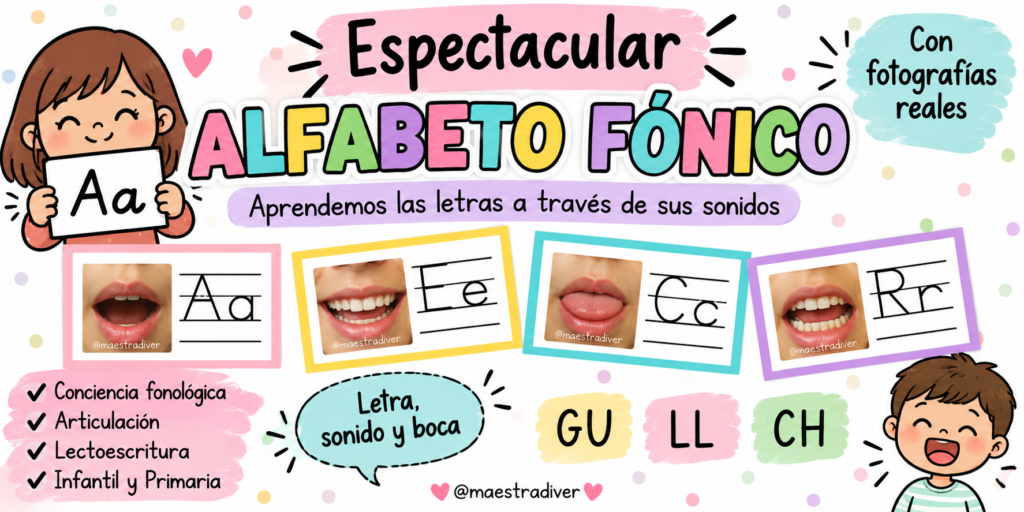Hoy compartimos un recurso especialmente interesante para trabajar la conciencia fonológica, la articulación y el aprendizaje de las letras desde una perspectiva muy visual: un completo Alfabeto Fónico creado por [&hellip;]