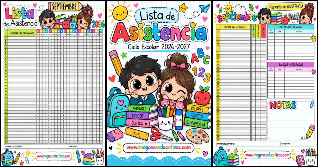 Esta Lista de Asistencia Escolar 2026-2027 permite registrar de manera clara y ordenada la asistencia diaria de cada alumno. Su formato facilita escribir los nombres del grupo y marcar posteriormente las asistencias, faltas, [&hellip;]