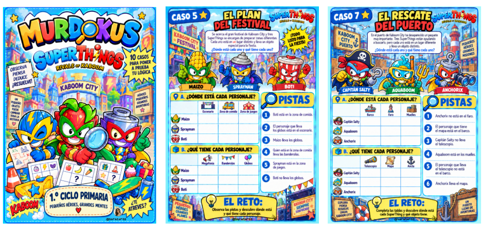 🦸‍♂️ ¡Nuevos MURDOKUS de SUPERTHINGS! 🦹‍♀️ Nuestros pequeños detectives tendrán que resolver diferentes casos utilizando pistas sencillas, hasta descubrir la solución correcta. Héroes, lugares, objetos misteriosos y divertidos enigmas pondrán [&hellip;]