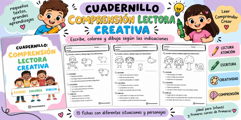 Hoy compartimos un cuadernillo de comprensión lectora creativa de @psicomaestro pensado para trabajar la comprensión de textos breves de una forma diferente, combinando lectura, escritura, expresión artística y atención a [&hellip;]