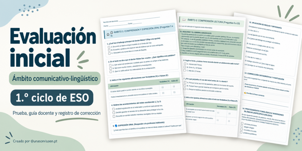 ¿Cómo conocer el punto de partida del alumnado y organizar los apoyos que necesita? Hoy compartimos un conjunto de tres documentos creados por@unasonrisaen.pt para la evaluación inicial del ámbito comunicativo-lingüístico en [&hellip;]
