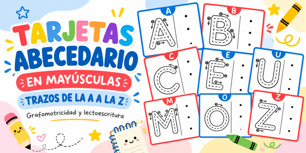 ¡Seguimos compartiendo recursos para aprender a escribir de forma divertida! Hoy os traemos unas tarjetas de trazos del abecedario de la A a la Z en mayúsculas, un material educativo [&hellip;]