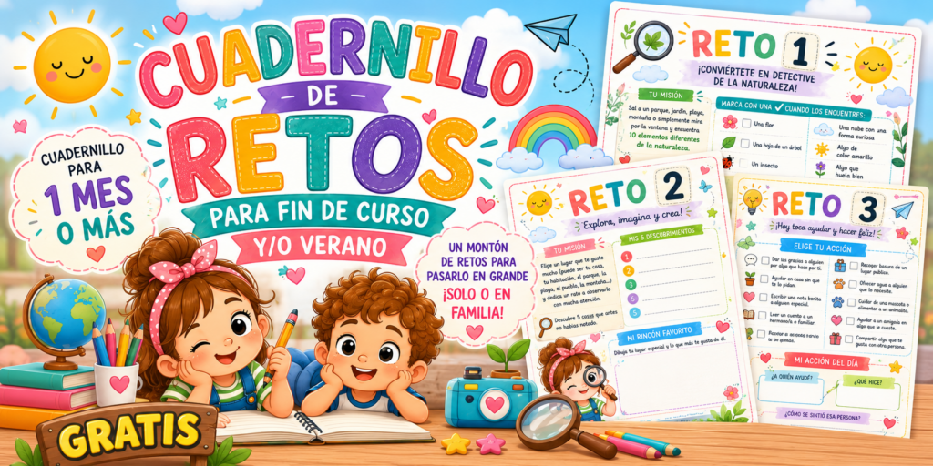 Hoy compartimos un recurso especialmente completo y atractivo: un cuadernillo de 30 retos para peques pensado para aprender de una manera diferente, activa y motivadora. El propio material propone utilizarlo [&hellip;]
