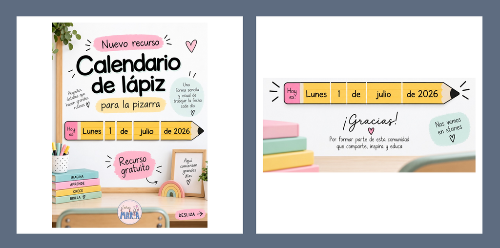 Hoy compartimos un recurso de aula práctico, visual y muy versátil: un calendario de lápiz para la pizarra ideal para trabajar la fecha cada día de una manera manipulativa y [&hellip;]
